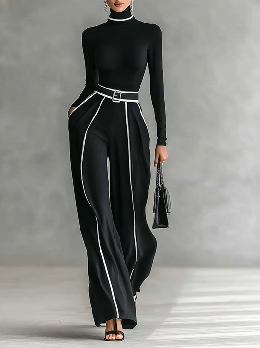 MAELLE | Ensemble 2 pieces a col montant & pantalon taille haute